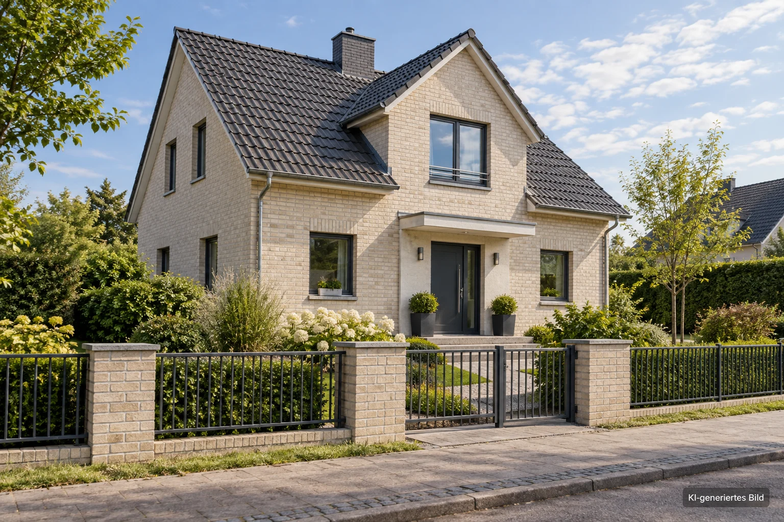 Neutrales Einfamilienhaus mit Garten als Symbol für eine gesicherte Wohnnutzung